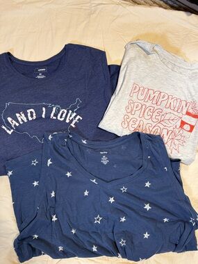 Graphic Tee Bundle — Navy Stars + 'Land I Love' + Pumpkin Spice Tee